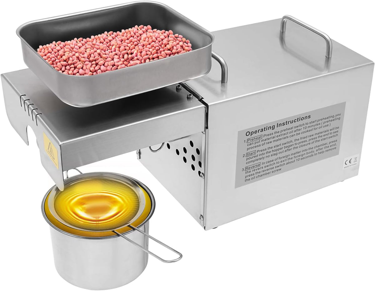 DSYOGX Zitruspressen, 800 W, Rostfreier Stahl, Aluminium, Gummi, Silber, Elektrische Ölpresse, 0-250℃ Einstellbare Temperatur