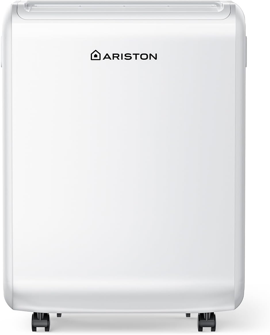 Ariston Luftentfeuchter, 12 l, 31 m, Weiss, DEOS 12 EVO, /24 Stunden, mit Rädern, Bad und Räumen bis zu ², kleiner Feuchtigkeitsabsorber 32 x 41