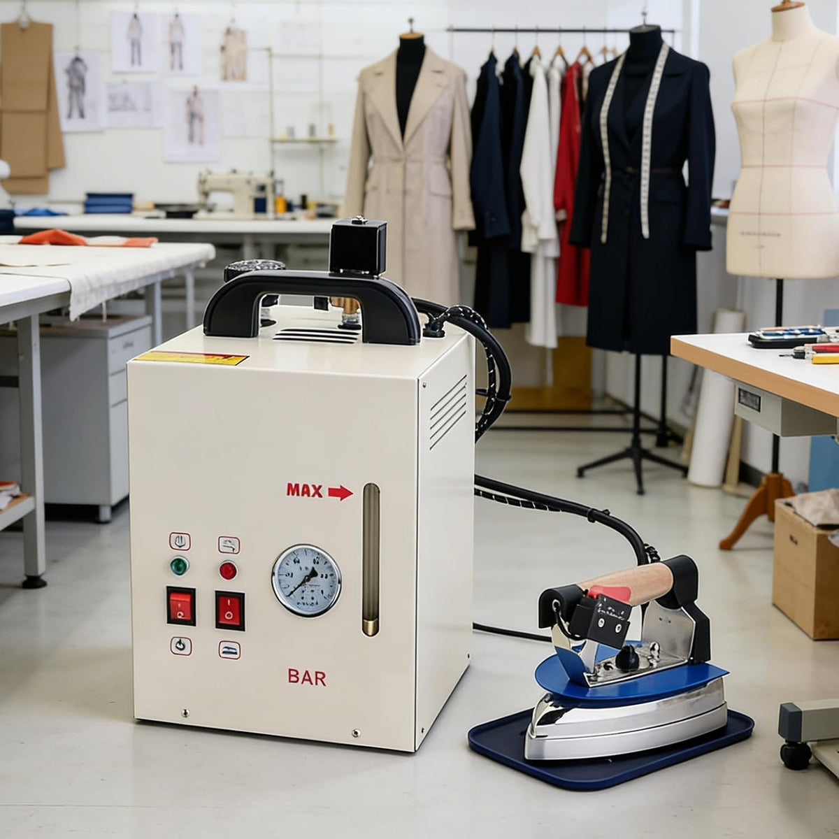 XDLYWUZIQ Dampfglätter, Schwarz, 1600-W-Industrie-Dampfbügeleisenstation, Gewerbliches Elektrisches Dampfbügeleisen