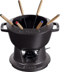 STAUB Backofen, 20 cm, 2,3 l, Schwarz, Fondue Set mit 6 Gabeln, Gusseisen, Für Käse- Schoko- und Fleisch-Fondue