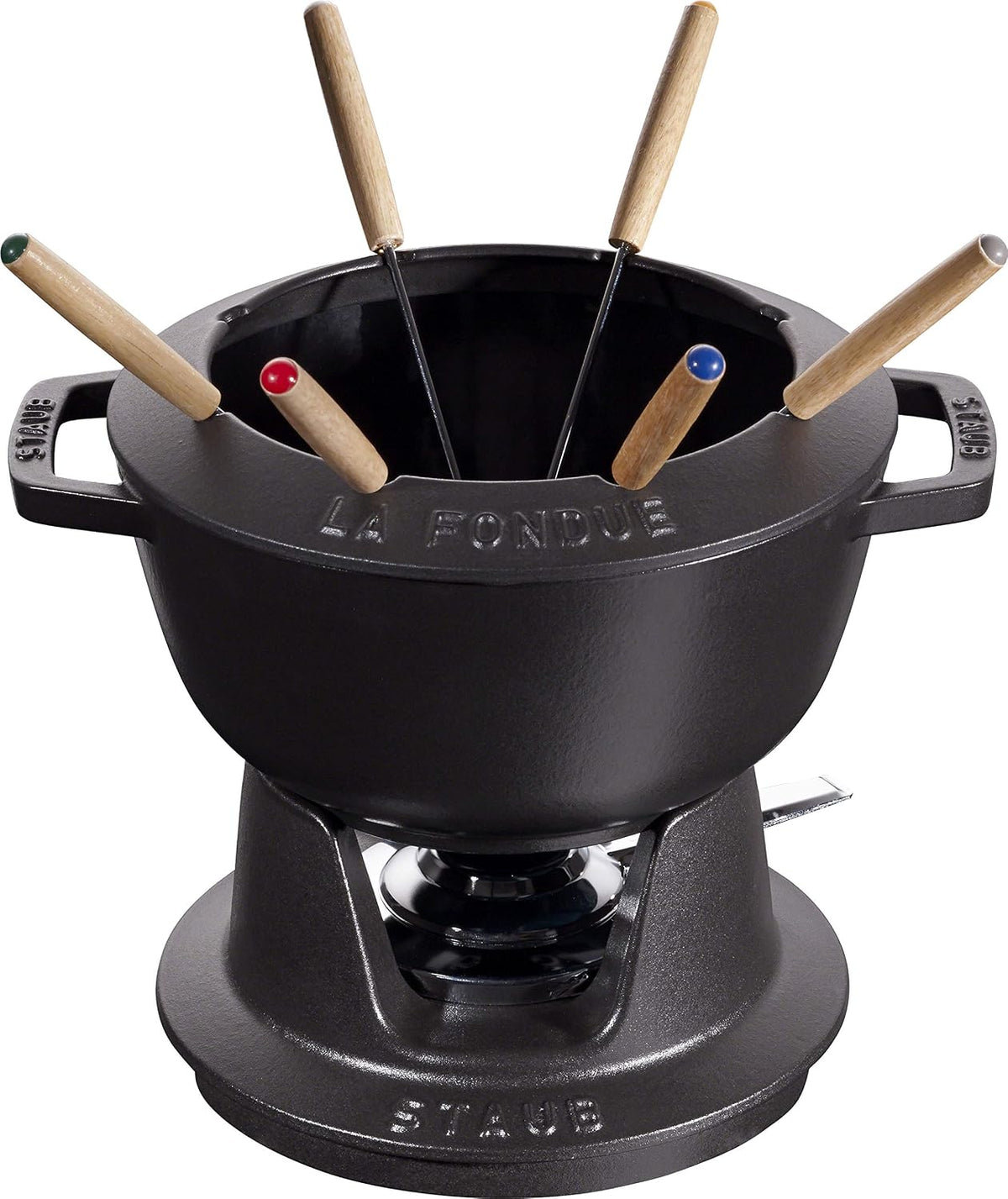 STAUB Backofen, 20 cm, 2,3 l, Schwarz, Fondue Set mit 6 Gabeln, Gusseisen, Für Käse- Schoko- und Fleisch-Fondue