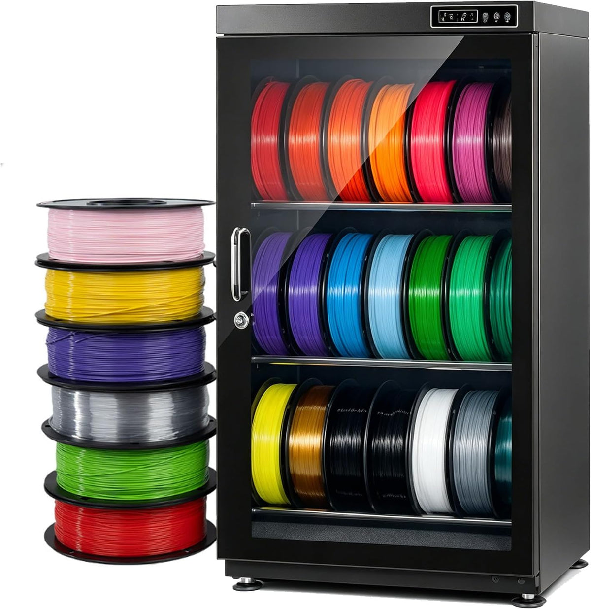 ZyKnaurral 3D-Drucker, 70 L, Transparent, Trockenschrank Für -Filamente, Fasst 12/21 Rollen, Mit Intelligenter Feuchtigkeitsregelung Und Versiegelter