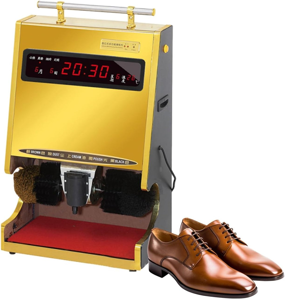Lissontine Schuhreiniger, 100 W, Edelstahl, Grau, Elektrische Schuhputzmaschine Mit Zeitanzeige, Automatische Schuhputzmaschine Für Haushalt