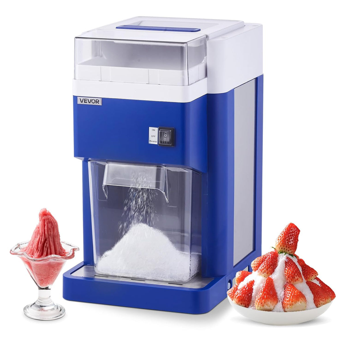 VEVOR Crushed Ice-Maschinen, 1,8 L, Blau, kommerzielle Eisrasiermaschine Schneekegelmaschine, fein und fluffig mit 300-W-Motor & Edelstahlklingen