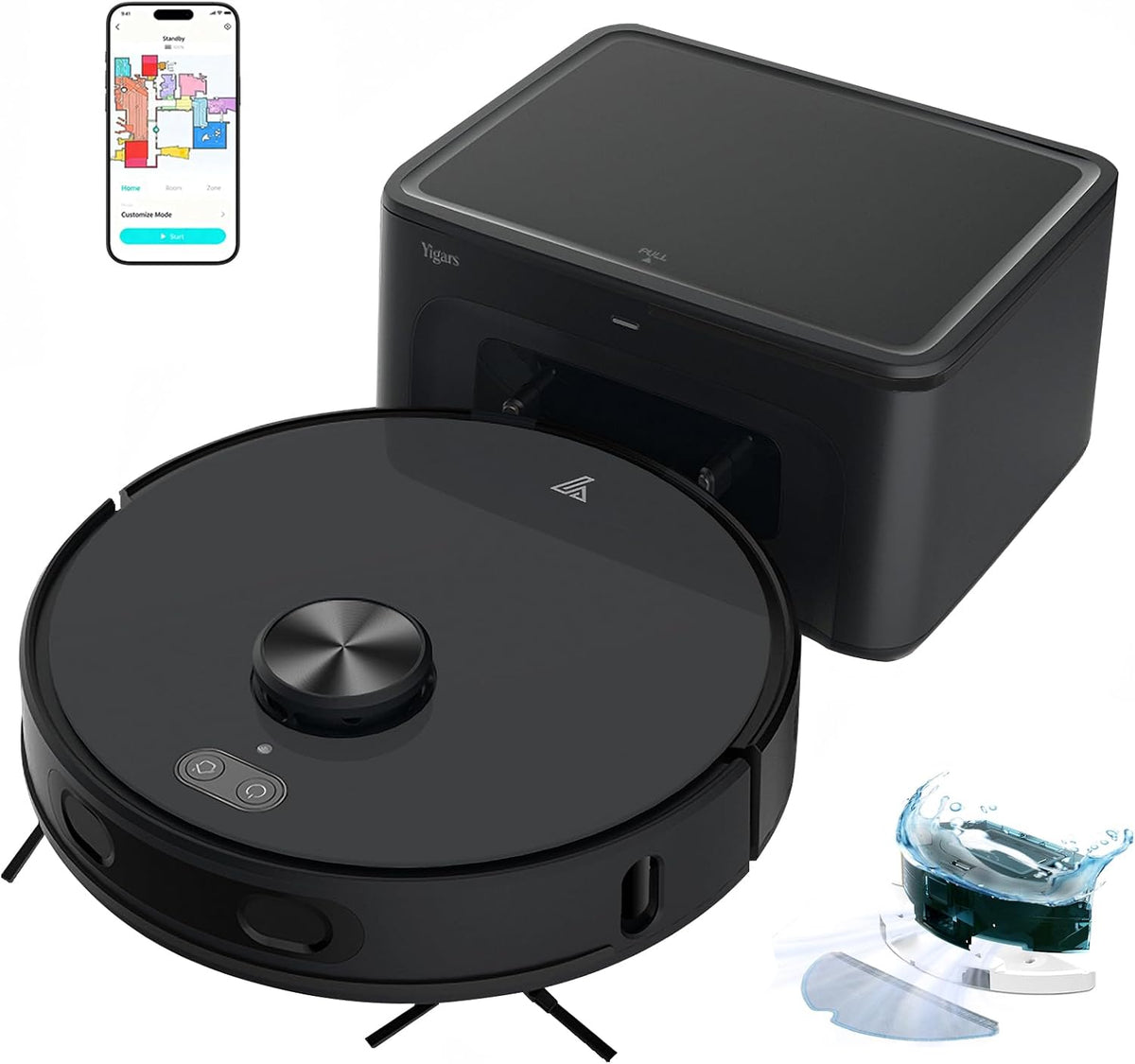 Yigars Saugroboter, Schwarz, 3-in-1 mit Wischfunktion bis zu 8000Pa LiDAR Navigation