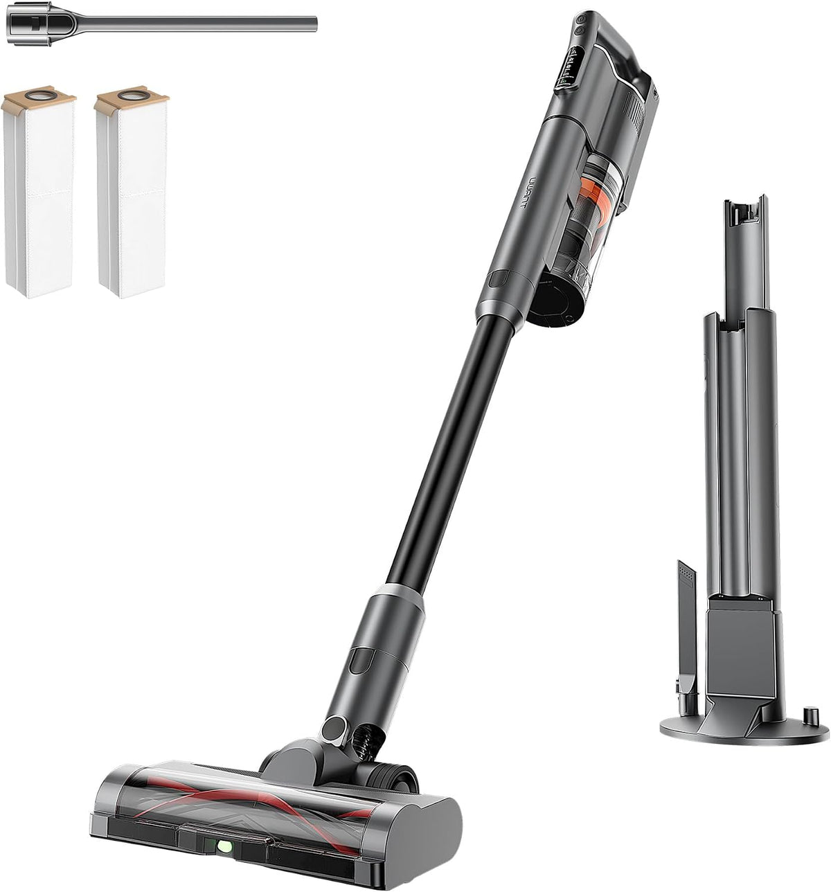 uwant Staubsauger, 0,4 L, 2,5 L, Schwarz, V500 Akku kabellos mit Absaugstation, 25000Pa / 40Min, Staubbehälter & Staubbeutel