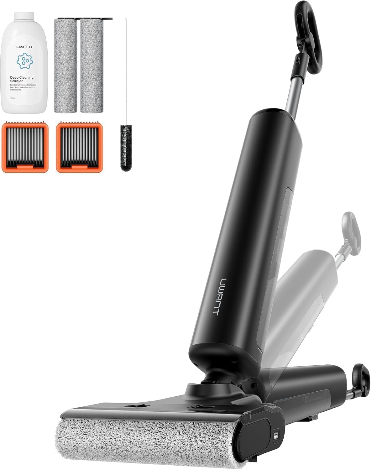 uwant Stabstaubsauger, 0 mm, Schwarz, D600 Nass- Trockensauger, kabellos, wäscht und saugt mit heissem Wasser 100 °C