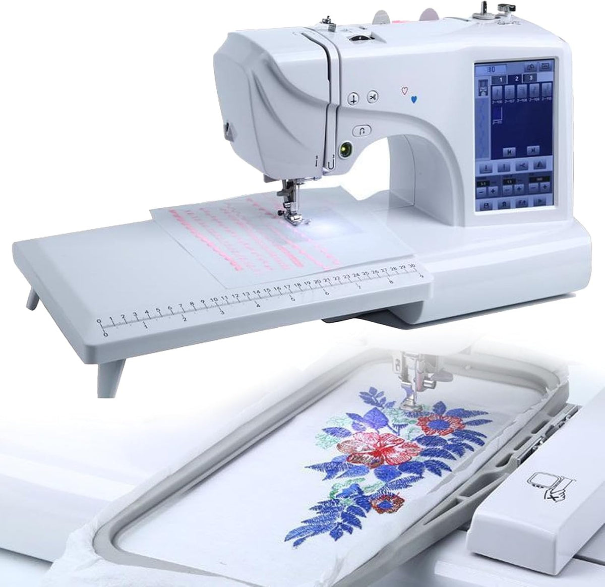 Elektronisch gesteuerte Nähmaschinen, 10,2 cm, 23,4 cm, Grau, Elektrische Stickmaschine mit x Fläche, 158 eingebauten Designs