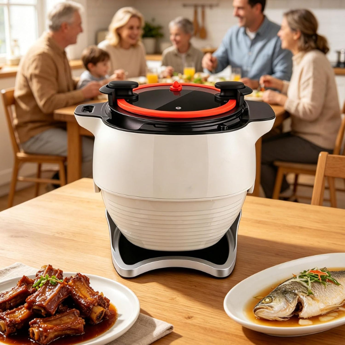 ErShangMao Universalzerkleinerer, 2000 W, 6 l, Grau, Automatischer Wok-Garer, 6-Liter-Gewerbe-Küchenmaschine, 2000-W-Kochautomat