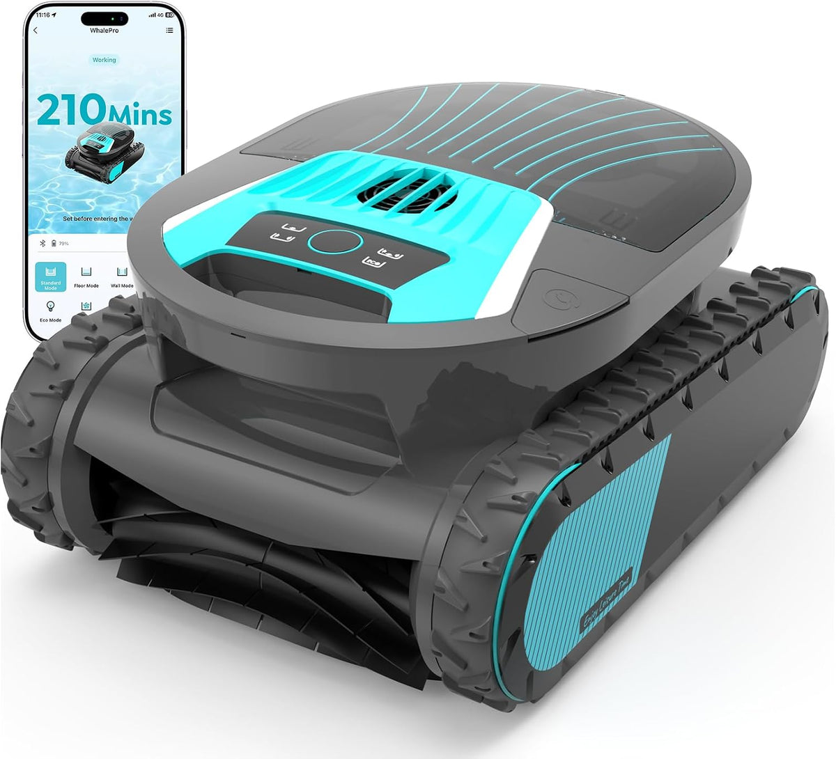 BRINBO Poolroboter, Schwarz, (2026 Upgrade) Pleco Pro Akku Boden und Wand, Wasserlinienreinigung, Poolsauger Akku 210 Min Laufzeit