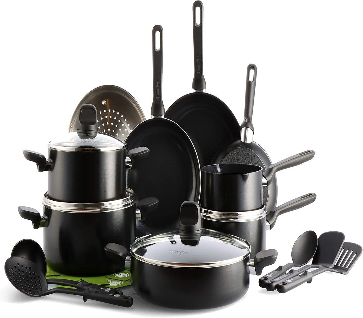 GreenPan Backofen, Schwarz, Memphis 20-teiliges Kochgeschirr-Set, gesunde keramische Antihaftbeschichtung, PFAS-frei