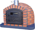 Tomishop Backofen, Schwarz/Silber, Steinbackofen Luca AL 110.0, Holzofen mit Kaminrohr, Regenhut, Wandthermometer