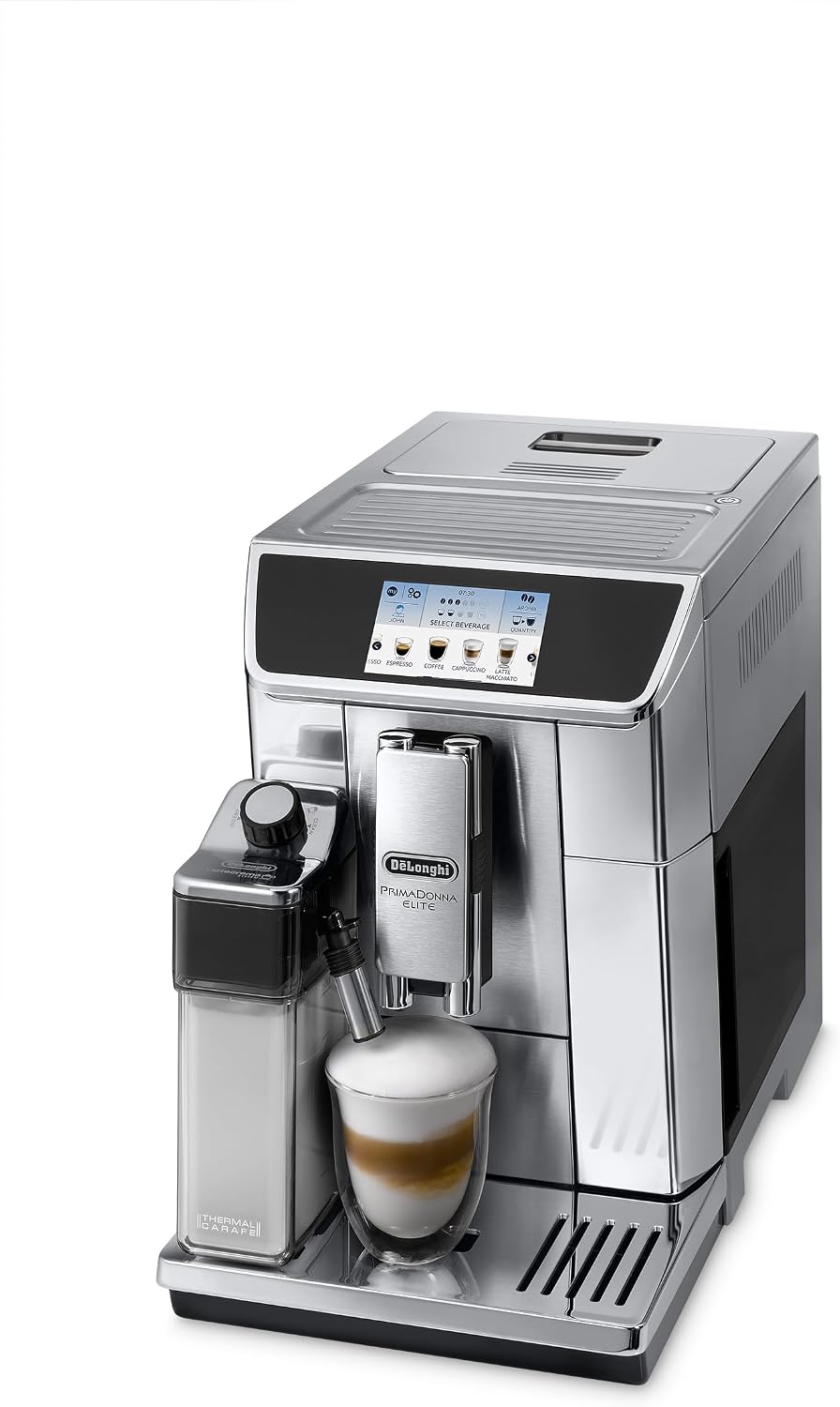 De'Longhi Kaffeevollautomat, 4,3 Zoll, 1350 W, 2 L, Silber, PrimaDonna Elite ECAM 656.75.MS mit Farbdisplay