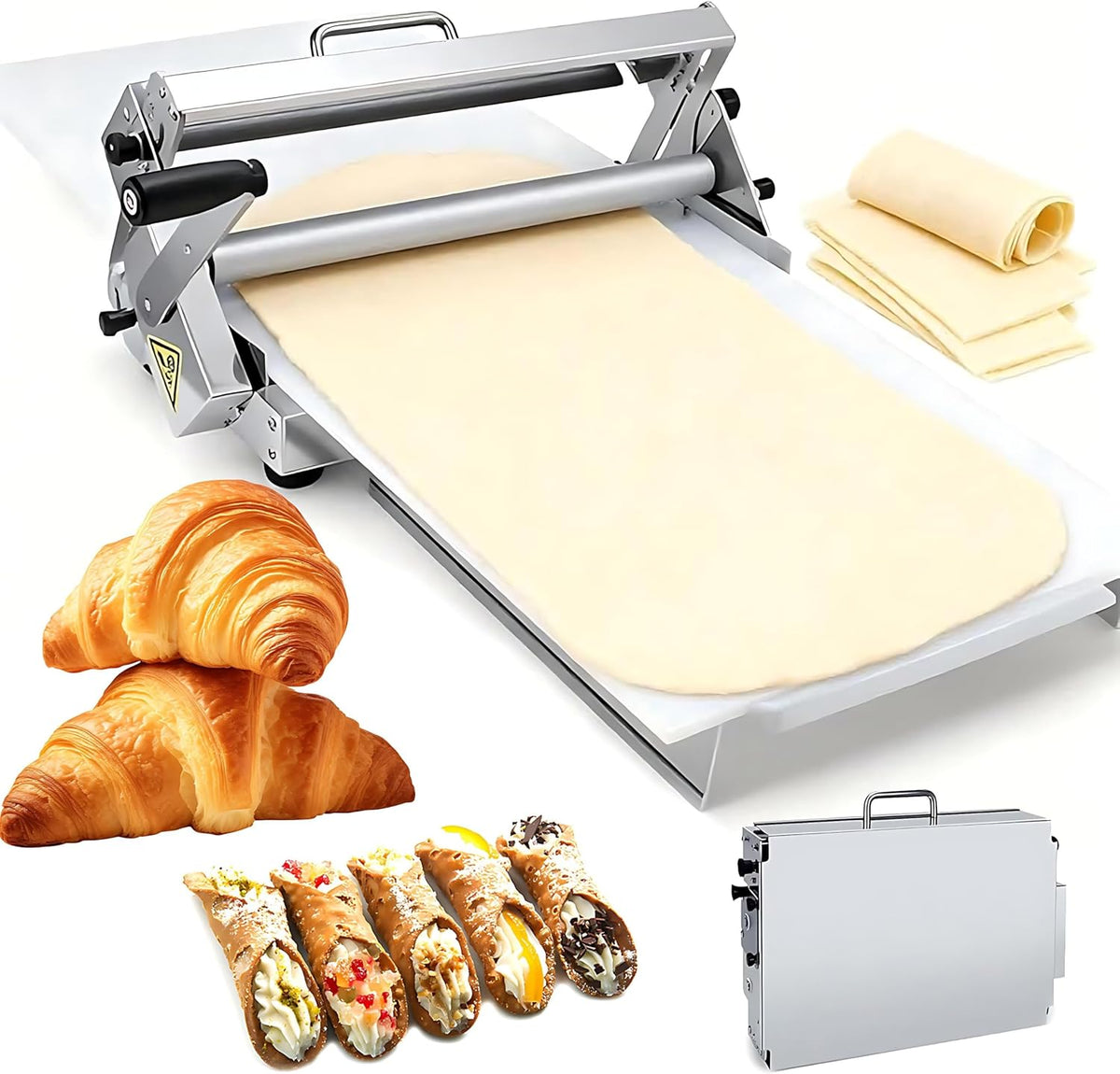 Naturalpowev Teigausroller, Silber, Lebensmittelechte Teigausrollmaschine mit stabilem, Manuelle Teigrollmaschine